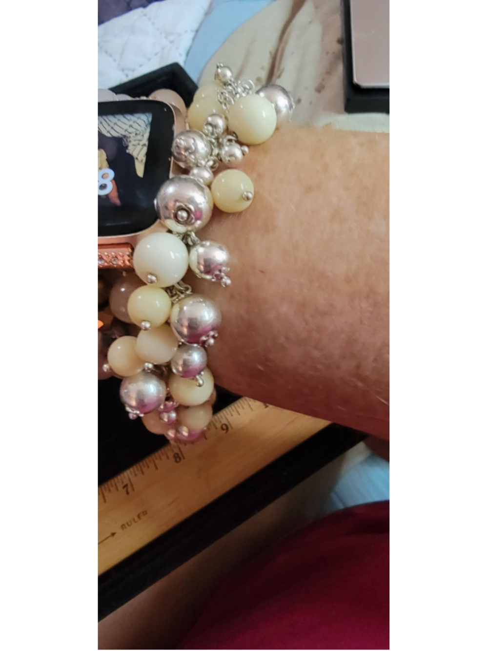 Sterling Silver Cha Cha Bracelet Cream Bead Dangle Charm Bracelet 56.55g 7.5" 58